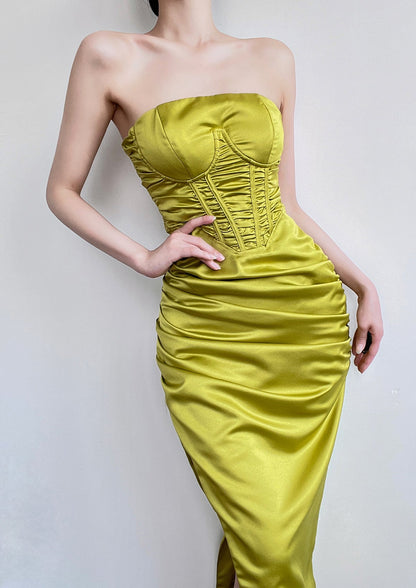 Strapless satin hip-hugging birthday dress ED01078
