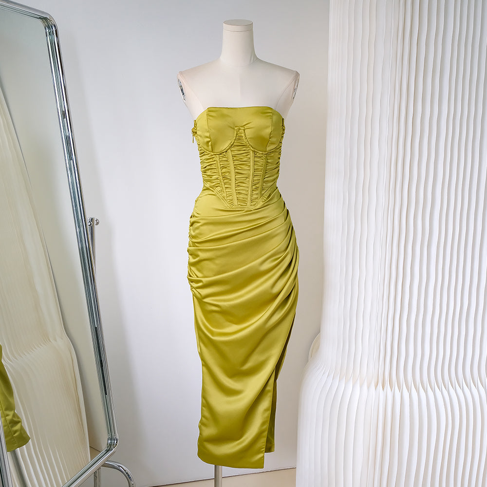 Strapless satin hip-hugging birthday dress ED01078