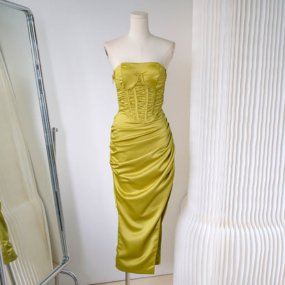 Strapless satin hip-hugging birthday dress ED01078