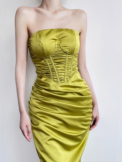 Strapless satin hip-hugging birthday dress ED01078