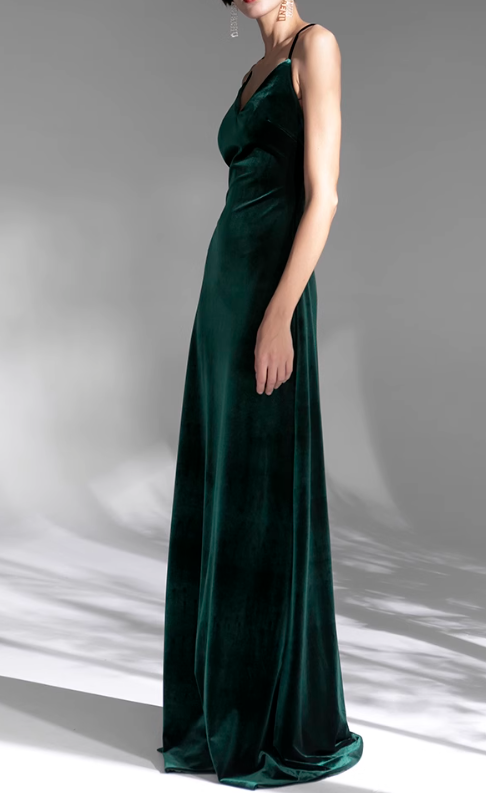 Emerald Vintage Velvet French Evening Dress ED01079