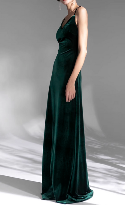 Emerald Vintage Velvet French Evening Dress ED01079