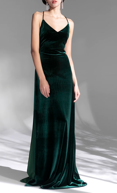 Emerald Vintage Velvet French Evening Dress ED01079