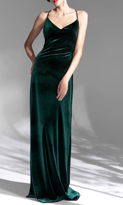 Emerald Vintage Velvet French Evening Dress ED01079