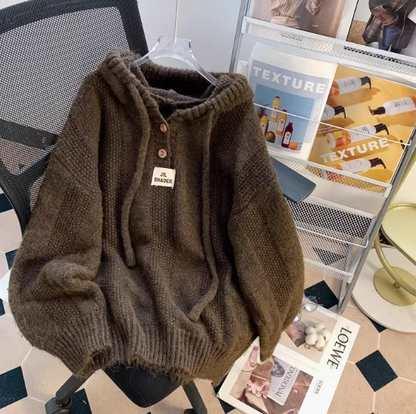 Lazy Korean style loose hooded new autumn and winter hot-selling thickened knitted women's sweater ED0107