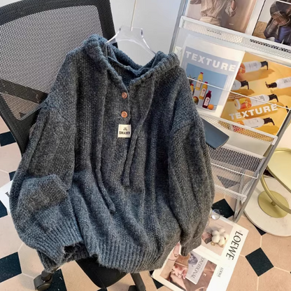 Lazy Korean style loose hooded new autumn and winter hot-selling thickened knitted women's sweater ED0107