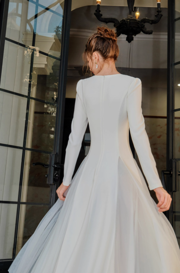 French style white A-line long-sleeved dress ED01082