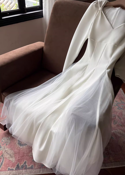 French style white A-line long-sleeved dress ED01082