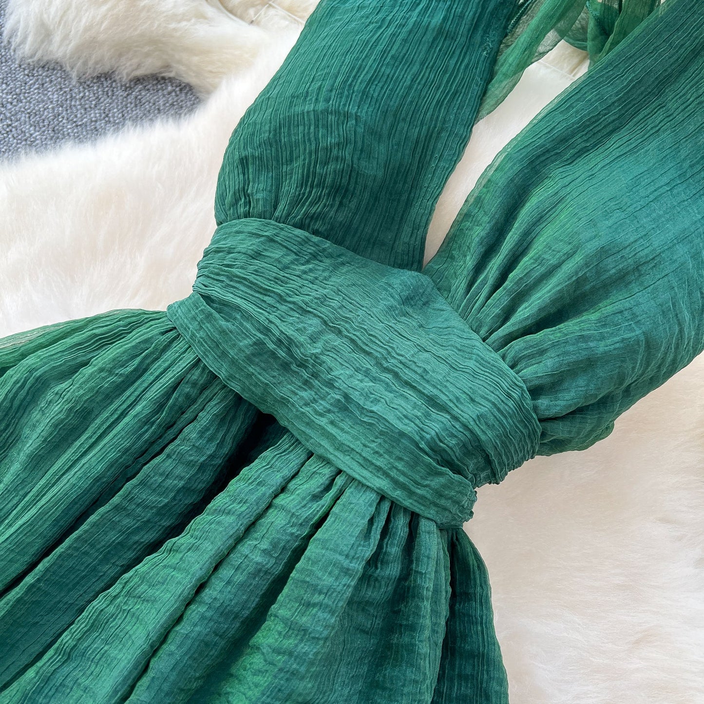French dark green V-neck halter back long dress ED01086