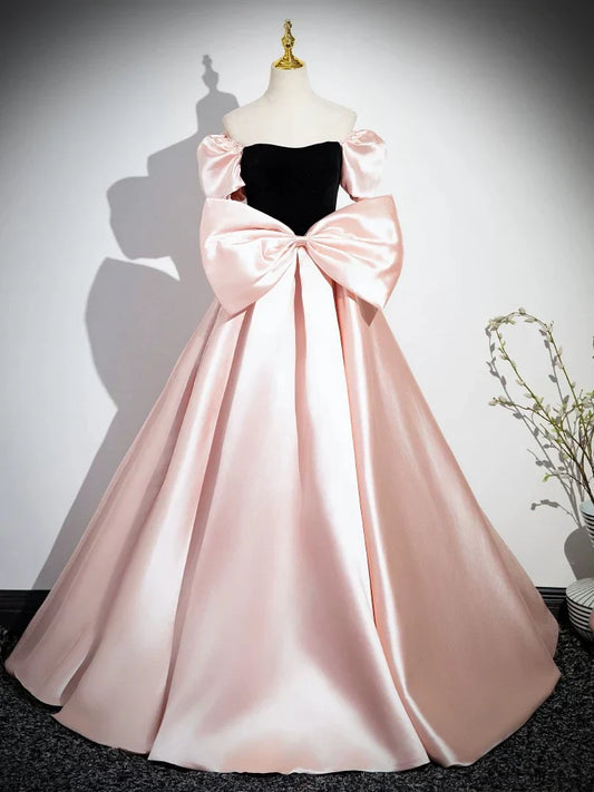 Pink A-Line Satin Long Prom Dress, Pink Long Formal Dress ED01097