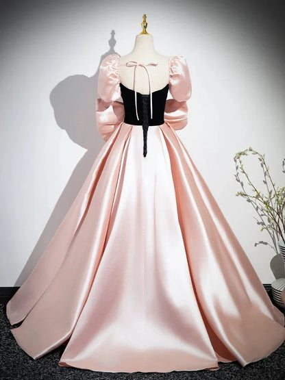 Pink A-Line Satin Long Prom Dress, Pink Long Formal Dress ED01097