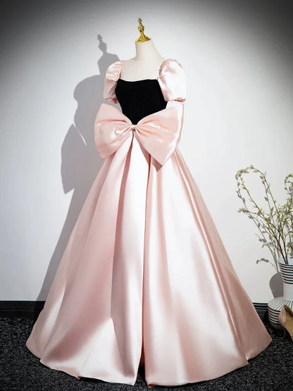 Pink A-Line Satin Long Prom Dress, Pink Long Formal Dress ED01097