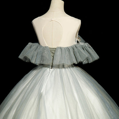 Green A-line tulle sequined long ball dress, green evening dress ED01104