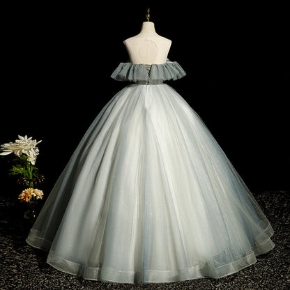 Green A-line tulle sequined long ball dress, green evening dress ED01104