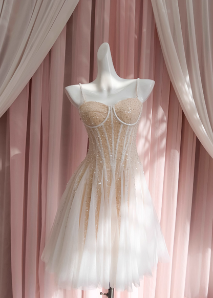 Champagne suspender dress tulle sequin party birthday dress ED01113