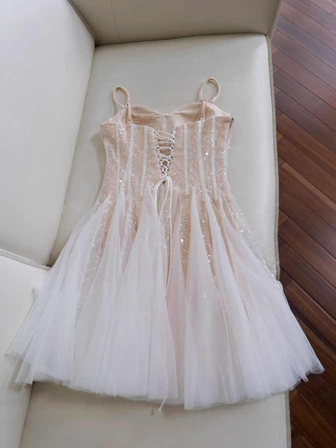 Champagne suspender dress tulle sequin party birthday dress ED01113
