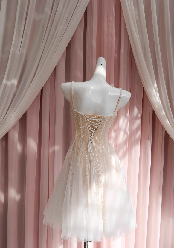 Champagne suspender dress tulle sequin party birthday dress ED01113