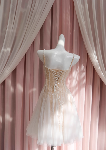 Champagne suspender dress tulle sequin party birthday dress ED01113