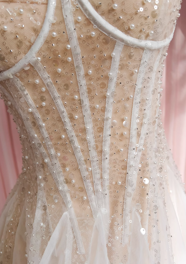 Champagne suspender dress tulle sequin party birthday dress ED01113