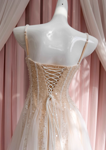 Champagne suspender dress tulle sequin party birthday dress ED01113