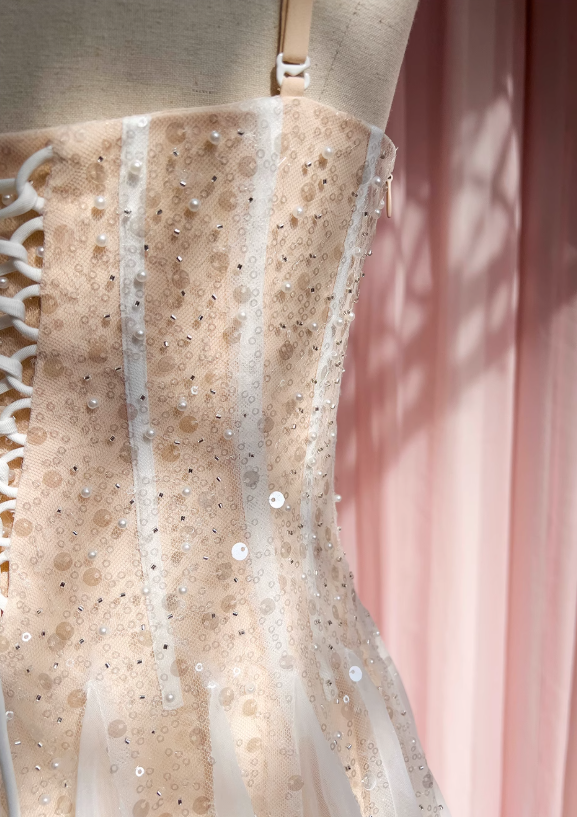 Champagne suspender dress tulle sequin party birthday dress ED01113