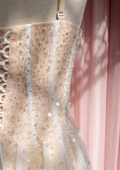 Champagne suspender dress tulle sequin party birthday dress ED01113