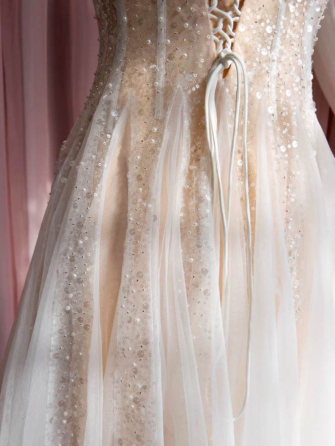 Champagne suspender dress tulle sequin party birthday dress ED01113