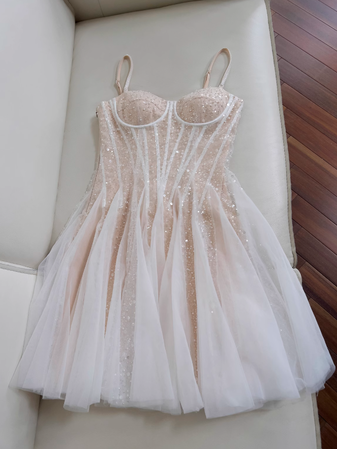 Champagne suspender dress tulle sequin party birthday dress ED01113