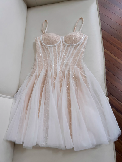 Champagne suspender dress tulle sequin party birthday dress ED01113