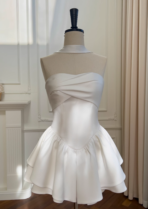 Fairytale White Strapless Short Prom Dress for Party&Birthday🤍Elegant Evening Dress ED01115