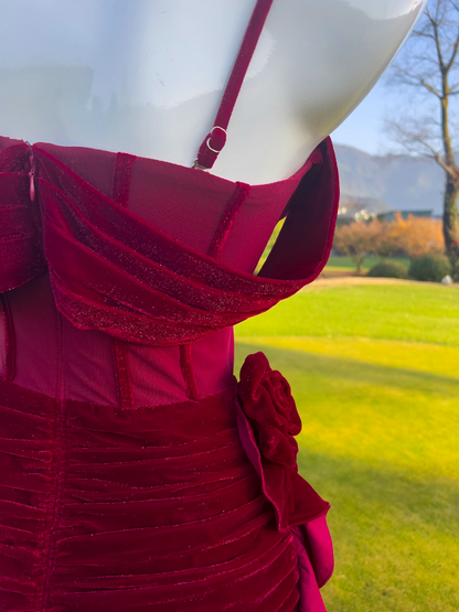 Burgundy Velvet Spaghetti Strap A-Line Short Prom Dress Homecoming Dress ED01116