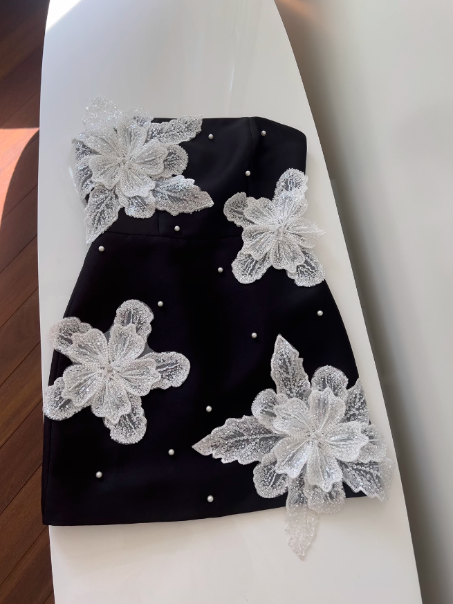 Strapless Black A-Line Short Prom Dress Homecoming Dress ED01117