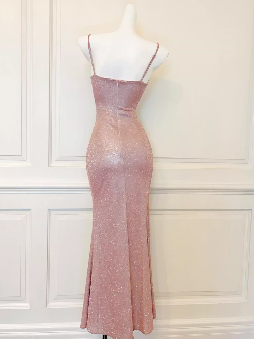 Knitted lamé pink shimmery side slit dress birthday dress ED01119