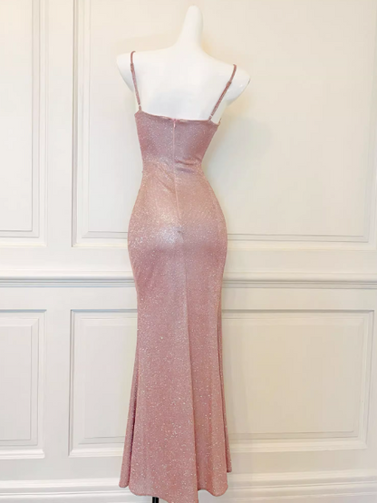 Knitted lamé pink shimmery side slit dress birthday dress ED01119