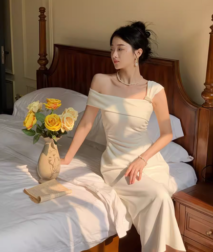 French pure desire style one-shoulder niche high-end waist temperament women's dress ED0111
