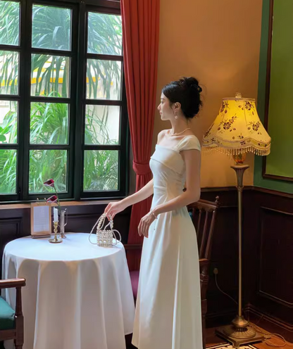 French pure desire style one-shoulder niche high-end waist temperament women's dress ED0111