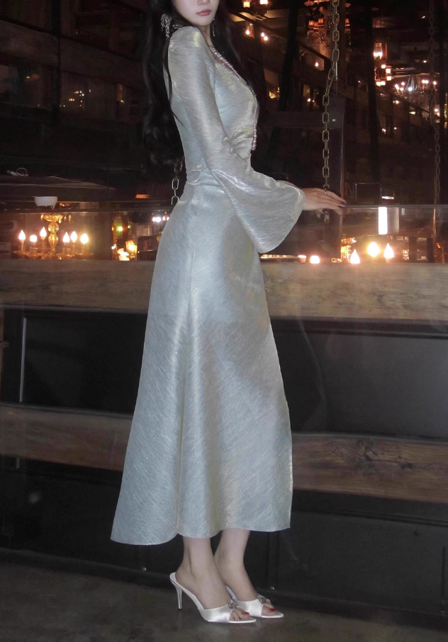 French Square Neck Bubble Long Sleeve Dress Fishtail Dress Party Dress ED01120