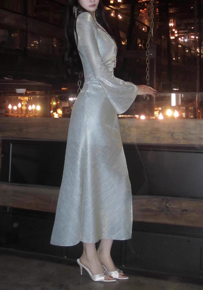 French Square Neck Bubble Long Sleeve Dress Fishtail Dress Party Dress ED01120