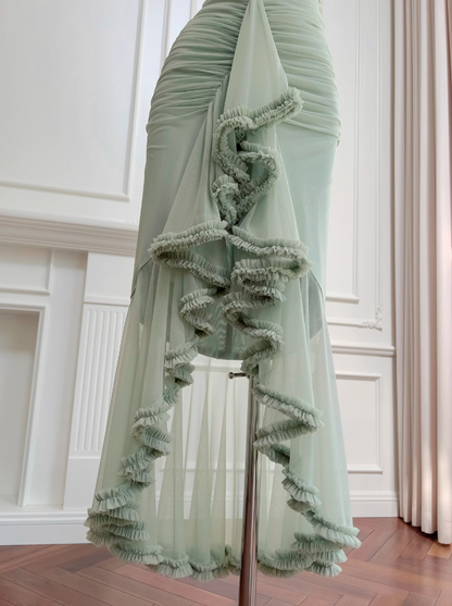 Pea green suspender long dress ED01122