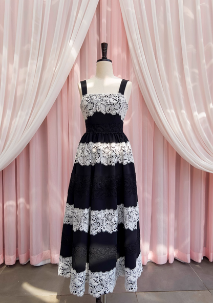 Black lace stitching suspender long dress ED01124