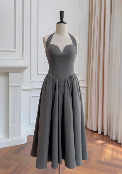 Grey halter neck A-line dress ED01126