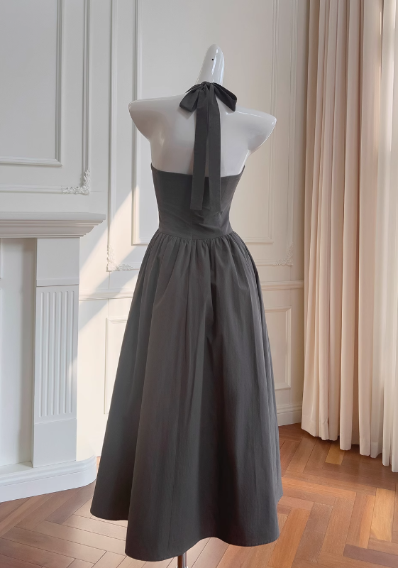 Grey halter neck A-line dress ED01126