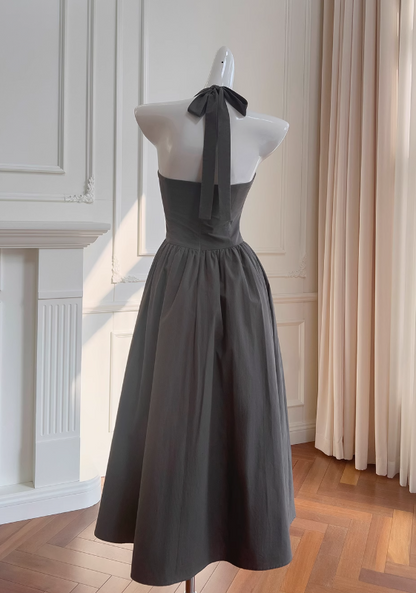 Grey halter neck A-line dress ED01126