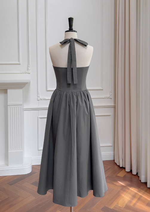 Grey halter neck A-line dress ED01126