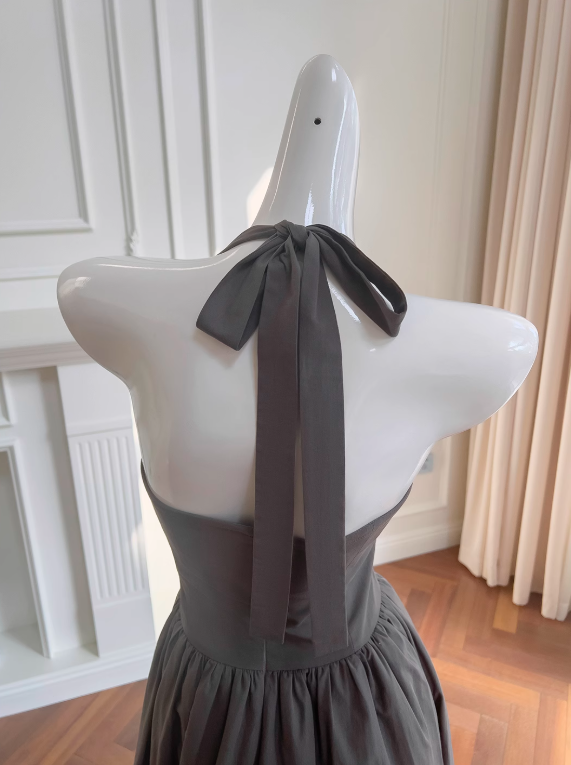 Grey halter neck A-line dress ED01126