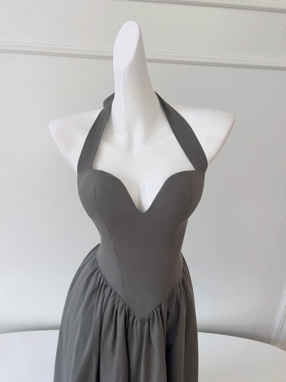 Grey halter neck A-line dress ED01126