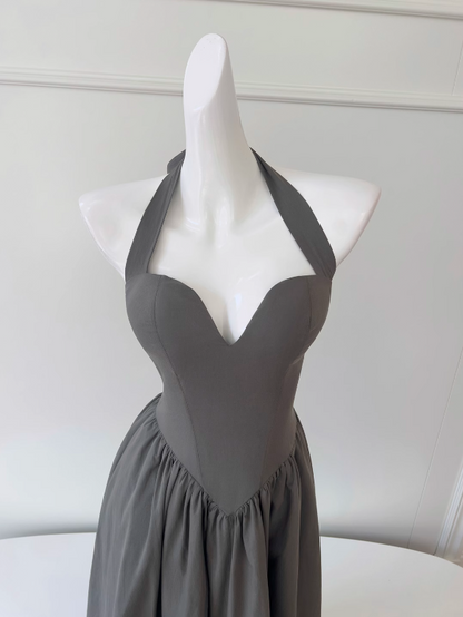 Grey halter neck A-line dress ED01126