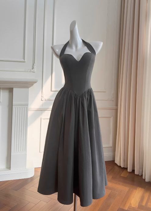 Grey halter neck A-line dress ED01126