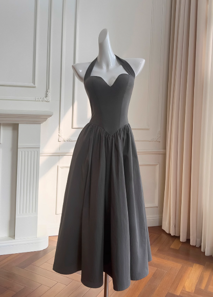 Grey halter neck A-line dress ED01126