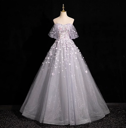 Purple A-line sweetheart neck tulle sequin long prom dress, purple formal long dress ED01144